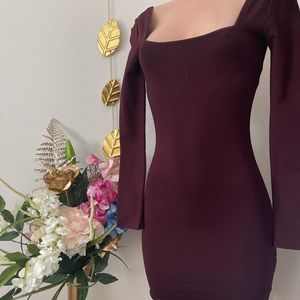 Fall Mini Dress Burgundy/Wine long sleeve sweetheart